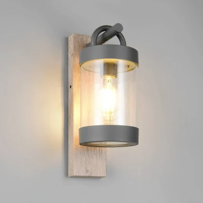 Afbeelding van Trio Lighting Buitenwandlamp Sambesi, houtlook, schemersensor, aluminium