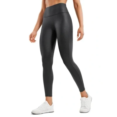 Afbeelding van CRZ YOGA Butterluxe Matte kunstleren legging voor dames, 63,5 cm geen naad aan de voorkant met hoge taille, stretch panty, Pleather broek, Zwart Klassiek, S