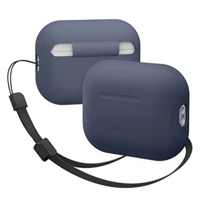Afbeelding van elago Silicone Hoesje Compatible met Apple AirPods Pro 2e Generatie Case Cover (2022), Riem Inbegrepen, Beschermend Geval, Front LED Zichtbaar, Ondersteunt Draadloos Laden Hoes (Blauw)