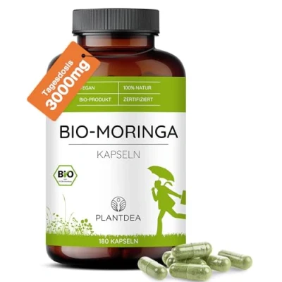 Afbeelding van Bio moringa capsules, 3000 mg dagdosis, 180 hoge dosis, in het laboratorium getest, biologisch poeder, veganistisch preparaat, zonder toevoegingen PlantDEA