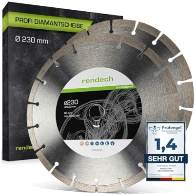 Afbeelding van rendech® professionele diamantschijf, 2 stuks, 230 mm, voor steen, beton, graniet, baksteen en nog veel meer. Diamantdoorslijpschijf met hoge snijprestaties merkkwaliteit