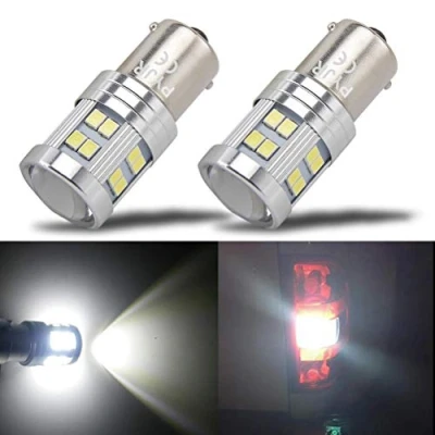 Afbeelding van P21W 1156 BA15S, lamp, 12 V, 24 led, achteruitrijlicht PYJR 6 W, wit, 6000 K, voor boot, vrachtwagen, camper, dagrijverlichting enz. (2 stuks)