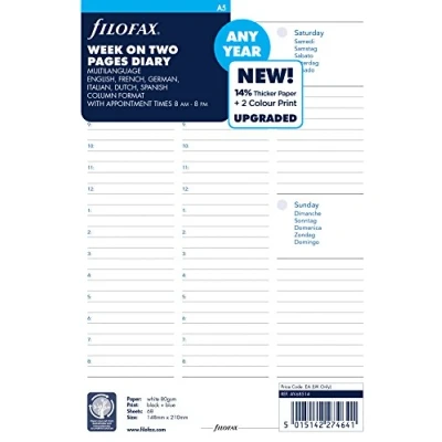 Afbeelding van Filofax A5 week om elk jaar ongewijzigd dagboek te bekijken