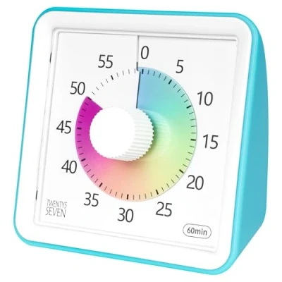 Afbeelding van Visuele timer met beschermhoes, 60 minuten voor kinderen, autisme, ADHD, klaslokaal of thuiskantoor, aftelklok onderwijs, vergadering, tijdmanagement, blauw gekleurde schijf