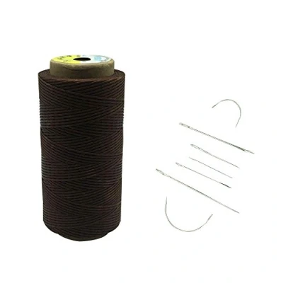 Afbeelding van Yulakes 260 meter 1 mm leer gewaxte waxdraad koord lederen garen naaien handwerk met 7 stuks naainaalden (bruin)