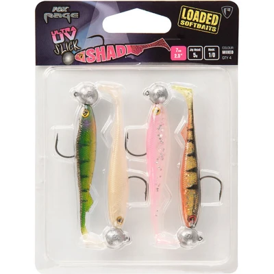 Afbeelding van Fox Rage Loaded Ultra UV Slick Shad Mixed Colors Pack (4pcs) 11cm Jighead 10g Haak 3/0