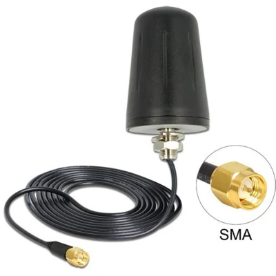 Afbeelding van Delock LoRa Antenna 868 MHz SMA plug 0 dBi fixed omnidirectional with connection cable RG 174 3 m roof mounting outdoor black