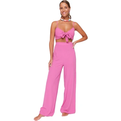 Afbeelding van Trendyol Zwarte Geweven Geknoopte Blouse Broek Strandset Tbess22Au0108