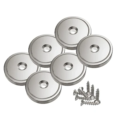 Afbeelding van Magnetpro 6 stuks schijfmagneten met capsule 40 kg trekkracht 32 x 8 mm, potmagneet schroeven