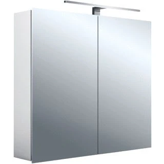 Afbeelding van Emco asis mee spiegelkast opbouw met 2 deuren led verlichting 80x70x15 5cm aluminium look 949805051