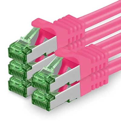 Afbeelding van 1aTTack.de 1 M Cat.7 netwerkkabel, 5 stuks Cat7 patchkabel Lan kabel Ethernet RJ45 10 Gbit/s (alle internetsnelheden) Magenta meter
