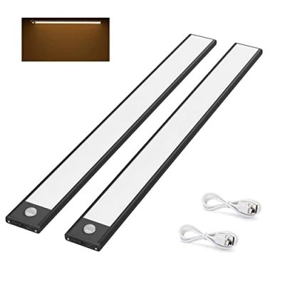 Afbeelding van Klighten Set van 2 kastverlichting met bewegingsmelder, 170 lumen, 2200 mAh magnetisch/3 m dubbele stickers, auto/aan/uit, USB oplaadbaar, led voor kast, trappen, keuken, 3200 K, warm