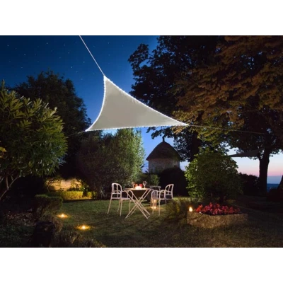 Afbeelding van Schaduwdoek driehoek Perel 3.6 x meter (Waterafstotend, Zonnepaneel, 107 LEDs, Taupe)