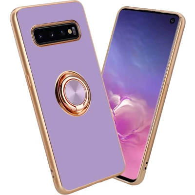 Afbeelding van Cadorabo Hoesje geschikt voor Samsung Galaxy S10 4G in Glossy Licht Paars Goud Beschermhoes Camerabescherming