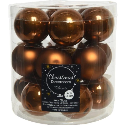 Afbeelding van Decoris Kerstballen 18 stuks glas kaneel bruin 4 cm