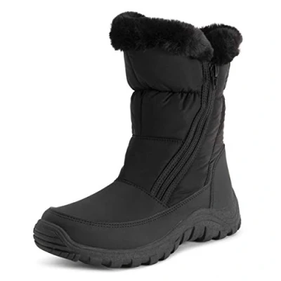 Afbeelding van Polar Dames Memory Foam Twin Zip Opening Pull On Nylon Waterdicht Dik Nepbont Gevoerde Winter Regen Snowboots Zwart UK3 / EU36 YC0663