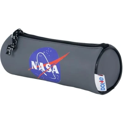 Afbeelding van DOHE Rond etui ritssluiting, officieel gelicentieerd product, robuust polyester, 21 x 7,5 cm schoolmateriaal Nasa Grijs, Ronde koffer
