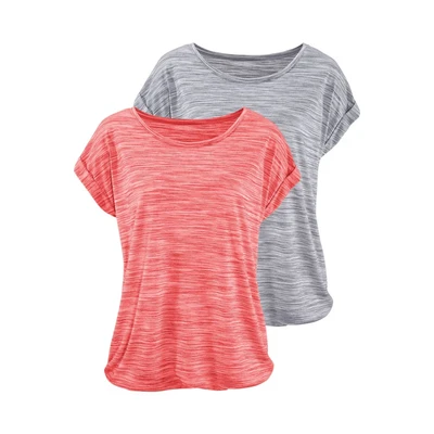 Afbeelding van Beach Time 2 STÜCK Tshirt print, Dames, Maat: 48/50, Apricot meliert grau