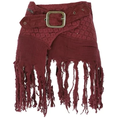 Afbeelding van GURU SHOP Goa Minirok, wikkelrok, tribal cacheur, flatterende heuprok, franjerok, dames, groen, katoen, maat: 38, bordeauxrood, 40