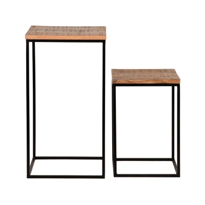 Afbeelding van LABEL51 Vintage plantentafel set 35x35x65cm naturel Hout