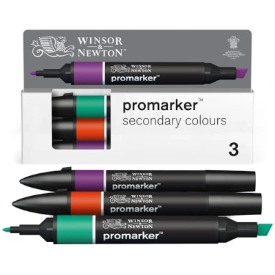 Afbeelding van Winsor &amp; Newton 0290192 ProMarker Set Secundaire kleuren, 3 layout markers in een set, met 2 punten, fijn en breed voor tekeningen, ontwerp lay outs