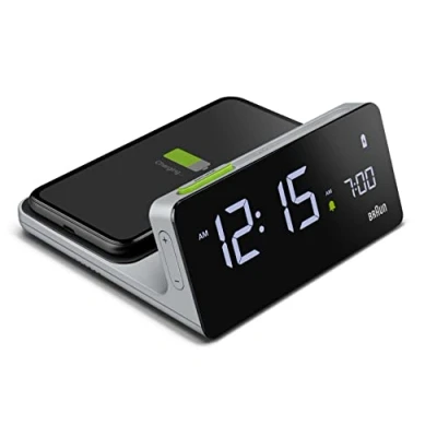 Afbeelding van Braun BC21G Wekker Tafelklok Digitaal Qi laadstation LCD Scherm Grijs Zwart