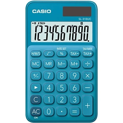 Afbeelding van CASIO Zakrekenmachine SL 310UC, 10 cijferig, trendkleuren, belastingberekening, duizendindeling, werkt op zonne energie/batterij, 0,8 x 7 11,8 cm