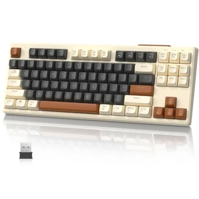Afbeelding van M87 TKL Draadloos gamingtoetsenbord met dubbele modus, Bluetooth / 2,4 Ghz, PBT keycap, 4000 mAh oplaadbare batterij, gemengd kleuren regenboogverlicht toetsenbord mechanisch gevoel Koffie
