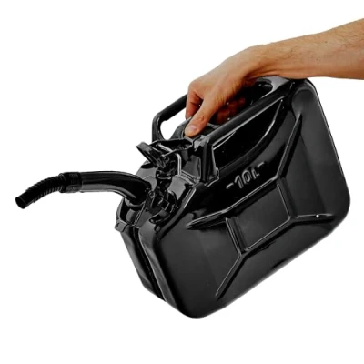 Afbeelding van BW© Brandstofjerrycan metaal jerrycan 10 liter met schenktuit zwart RAL 9005 TÜV getest en VN goedkeuring Made in Europe