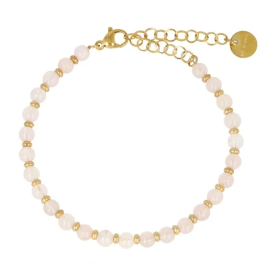 Afbeelding van My Bendel armband Met Rose Quartz kralen Goudkleurige luxe cadeauverpakking