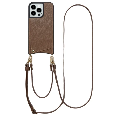 Afbeelding van Apple iPhone 13 Pro Hoesje Kunstleder Selencia Hardcase/Koordhoesje/Backcover Mocha Brown Telefoonhoesje