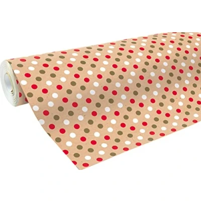 Afbeelding van Clairefontaine Ref 223800C Gerecycled Kraft Long Roll Inpakpapier (Single Roll) 70cm Breedte x 50m Lengte, 70gsm Gerecycleerd Kraftpapier Dots Design
