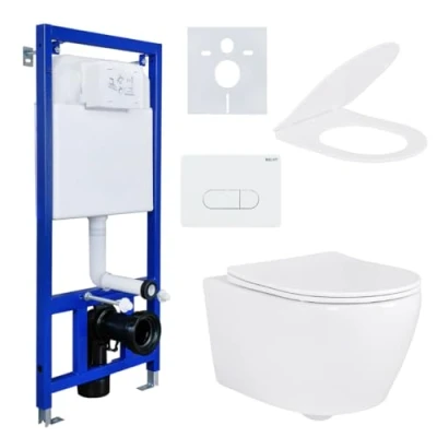 Afbeelding van Spoelrandloos ophangsysteem wandtoilet &amp; Belvit voorwandelement spoelbak Softclose deksel