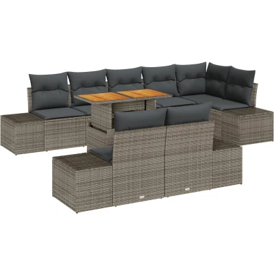 Afbeelding van vidaXL 9 delige Tuin Eetset met Kussens Grijs Poly Rattan Acacia