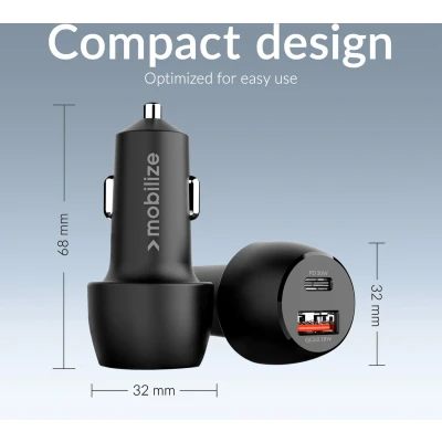 Afbeelding van Mobilize Car Charger USB + C 48W with PD/PPS and QC Black