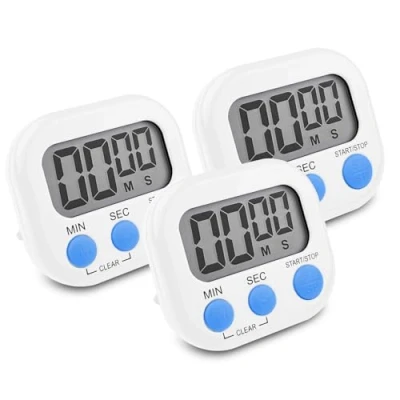 Afbeelding van Newaner 3 stuks digitale keukentimers, wit, stopwatch met magnetische houder, luid alarm, groot lcd display voor bakken, studio, fysieke training