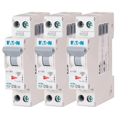 Afbeelding van EATON 264746 PLG4 C16/1N modulaire stroomonderbreker PH/N wit grijze controller 1P+N / 16 A C curve schroefaansluiting 3 stroomonderbrekers