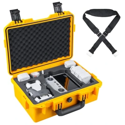 Afbeelding van Lykus Titan MM410 Waterdichte Case/Koffer/Tas voor DJI Mini 4 Pro/Mini 3/Pro en RC2/RC/RC N2/N1, Geel met schouderband, Ondersteuning 7 batterijen RC reim [ALLEEN CASE]