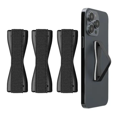 Afbeelding van kwmobile vingerhouder voor smartphone Vingergreep telefoon Zelfklevende finger holder Set van 3 In donkergrijs /