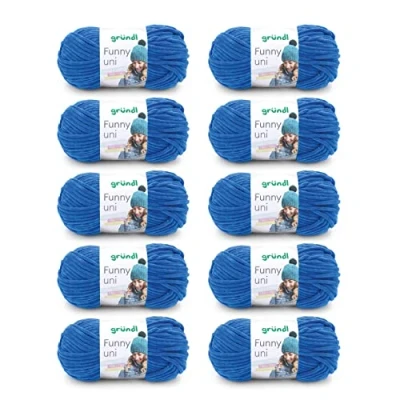 Afbeelding van Gründl Funny uni brei en haakgaren (fluweelachtig chenillegaren van 100% polyester, 10 x 100 g/120 m, naalddikte: 5 6) koningsblauw