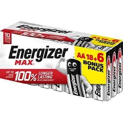 Afbeelding van Energizer Max Verpakking met 18 + 6 AA batterijen, lange levensduur voor dagelijks gebruik, sulfaatvrij, van 10 jaar