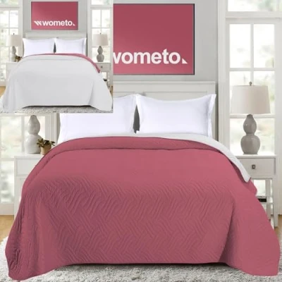Afbeelding van wometo sprei 220x240 cm OekoTex microvezel overtrek roze lichtgrijs gewatteerd omkeerbaar design XXL sofa bed