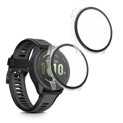 Afbeelding van kwmobile 2x cover geschikt voor Garmin Forerunner 165 / Music Fitnesstracker van gehard glas en kunststof frame set transparant