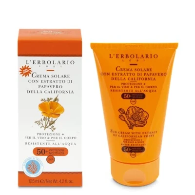 Afbeelding van L&#039;Erbolario Zonnecrème voor gezicht en lichaam, SPF 50+, hoge bescherming, waterdicht, ideaal de eerste dagen van blootstelling kinderen, formaat 125 ml