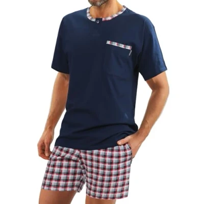 Afbeelding van Sesto Senso Heren Kort Pyjama Set Kotoen Korte Mouw Top &amp; Bottom Nachtkleding Pjs L Jasiek Dark Blue
