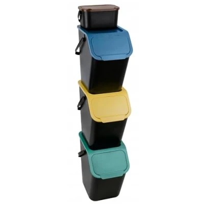 Afbeelding van Go Practic Vuilnisemmer, set van 4 stuks, 25 liter, met deksel, klikfunctie, bio afvalemmer, afvalscheidingssysteem, recycling