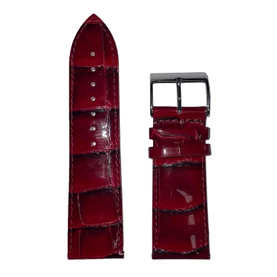 Afbeelding van Horlogeband 26mm Bordeaux rood Echt leer in croco print Roestvrijstalen gesp