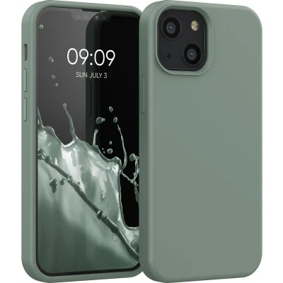 Afbeelding van kwmobile telefoonhoesje geschikt voor Apple iPhone 13 mini Hoesje met siliconen coating Smartphone case in Regenwashed groen