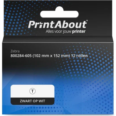 Afbeelding van Huismerk Zebra 800284 605 (102 mm x 152 mm) 12 rollen Etiket Zwart op wit