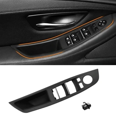 Afbeelding van TTCR II Compatibel met deurgreep binnen links BMW 5 serie F10/F11, linker voordeur greepbekleding, raamschakelaar armleuningbekleding voor F10 F11:520 523 525 528 530 535 (2010 2016) zwart